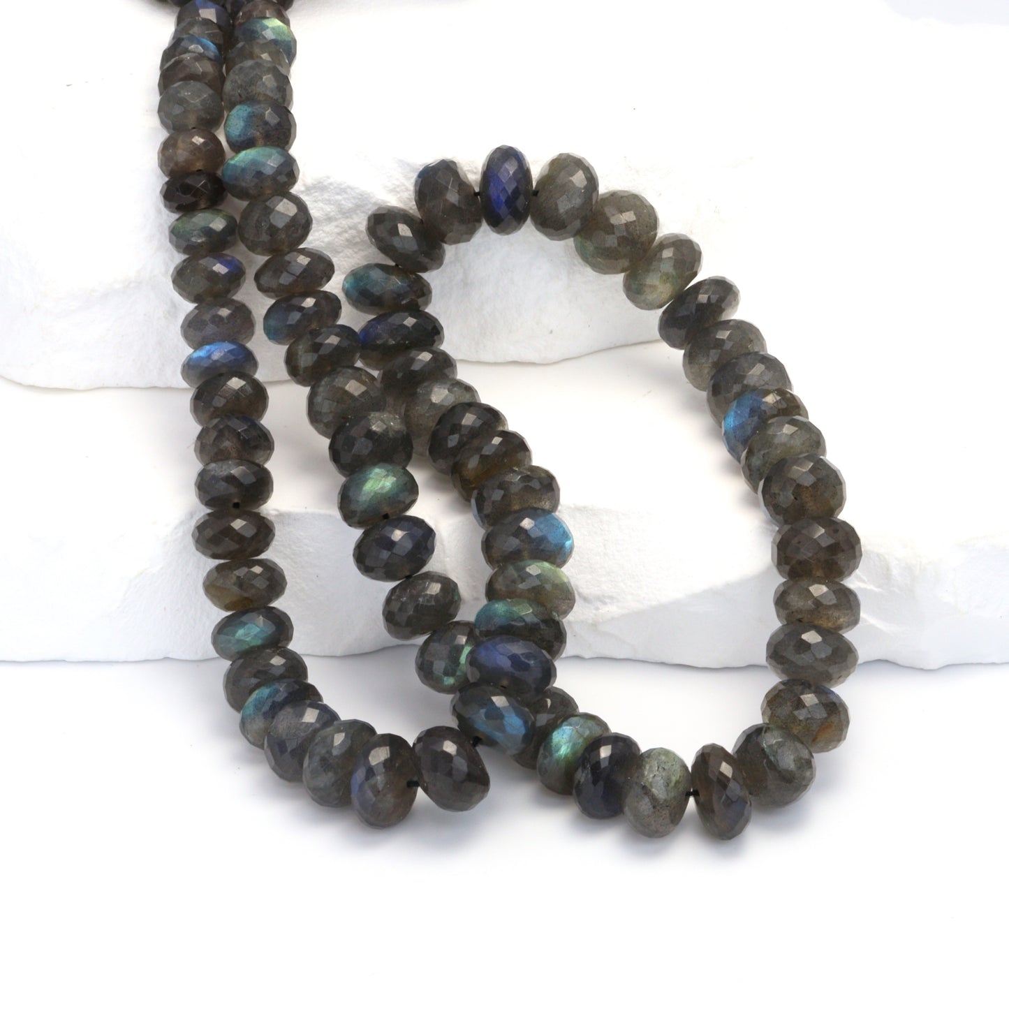 AA Blue Labradorite 6mm - 10mm Faceted Rondelles Bead Strand