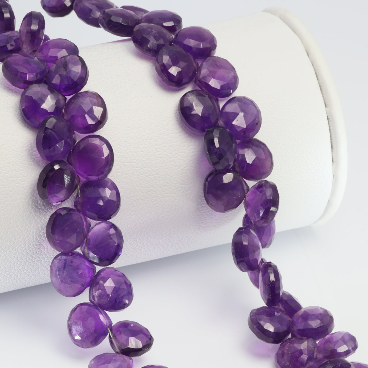 Deep Purple Amethyst 8mm Faceted Heart Shaped Briolettes Bead Strand