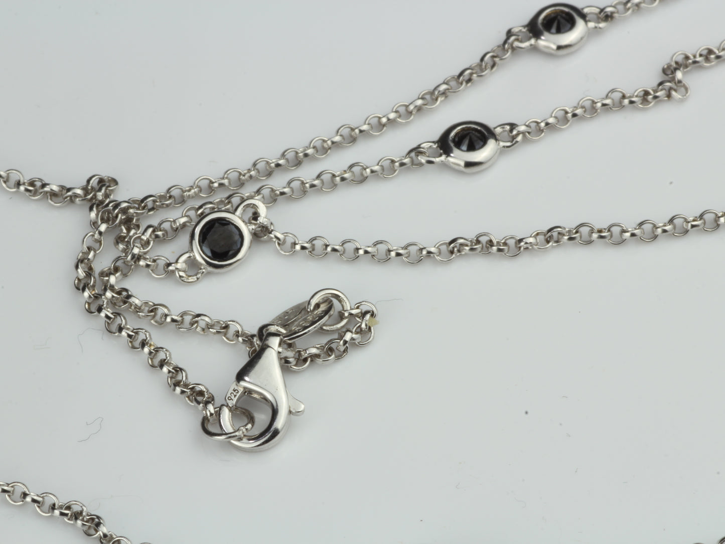 By the Yard Station Necklace with Floating Bezel Black Spinel Sterling Silver 36 inch