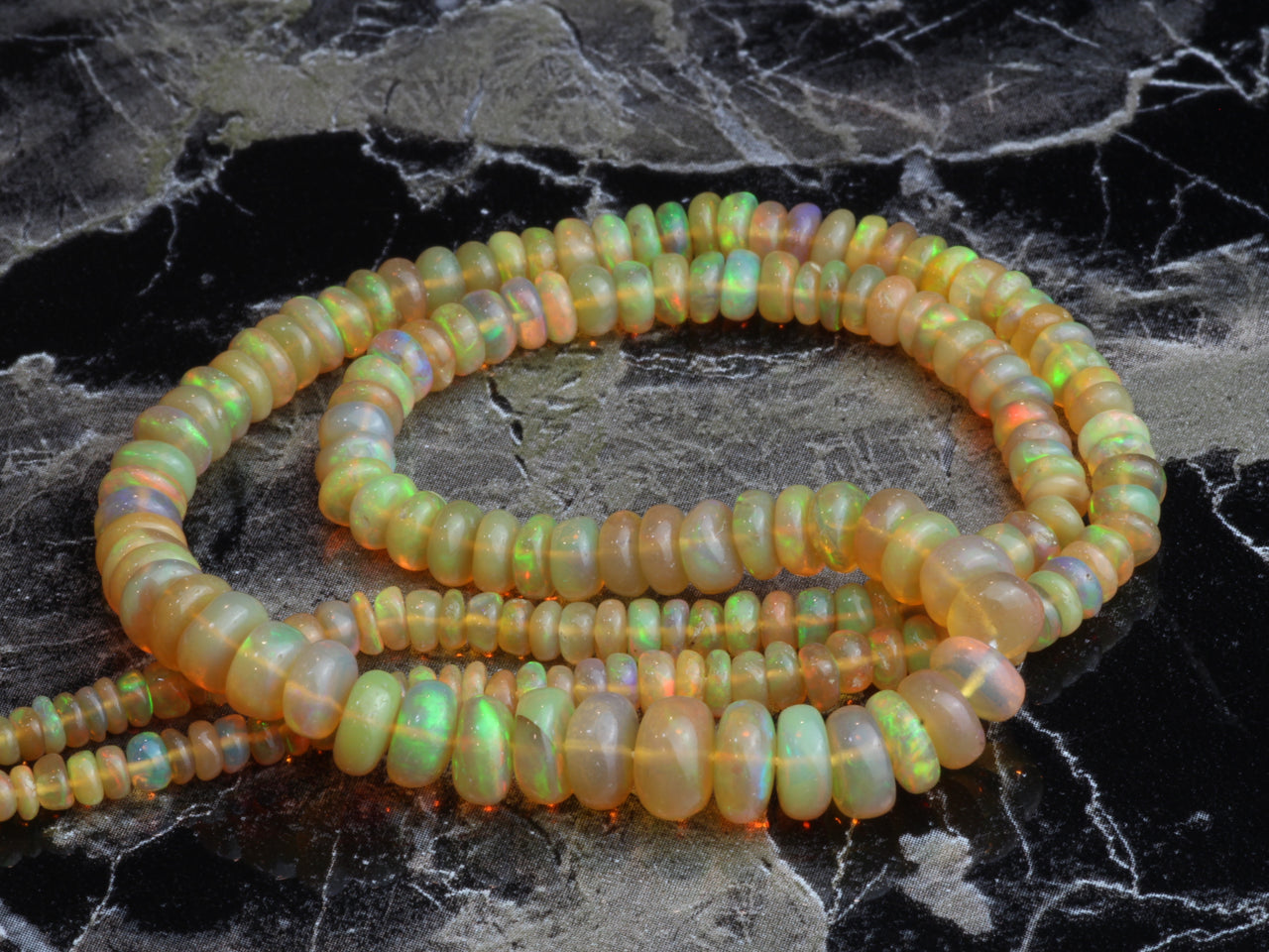 Yellow Ethiopian Opal 3mm - 5mm Smooth Rondelles Bead Strand