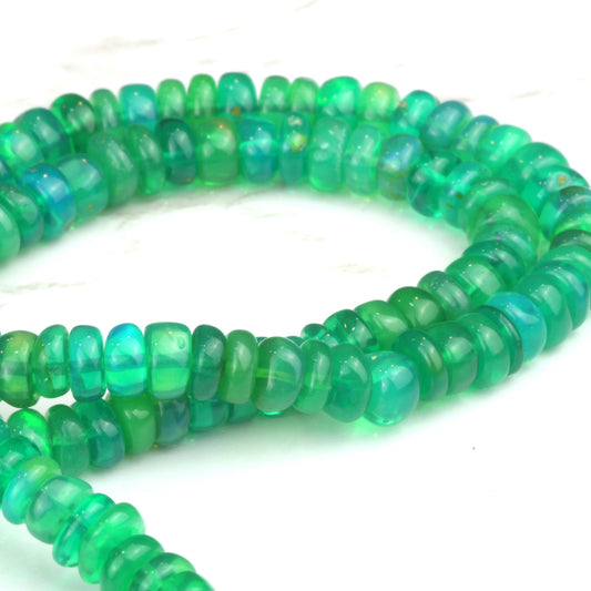 Green Ethiopian Opal 4mm Smooth Rondelles Bead Strand