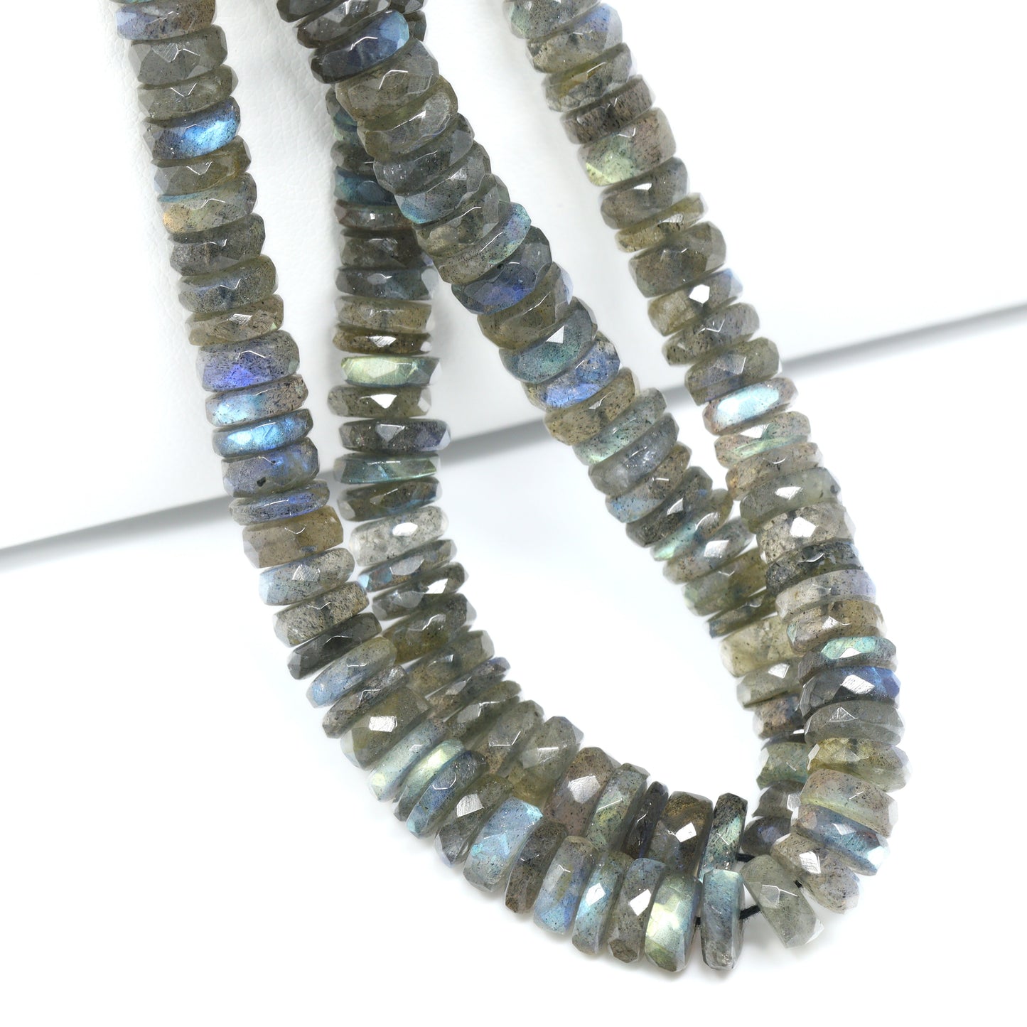 Blue Labradorite 6mm Faceted Tires Bead Strand