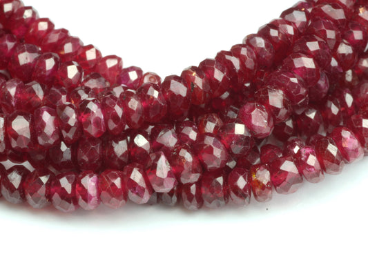 Red Ruby 3.5mm Hand Faceted Rondelles Bead Strand