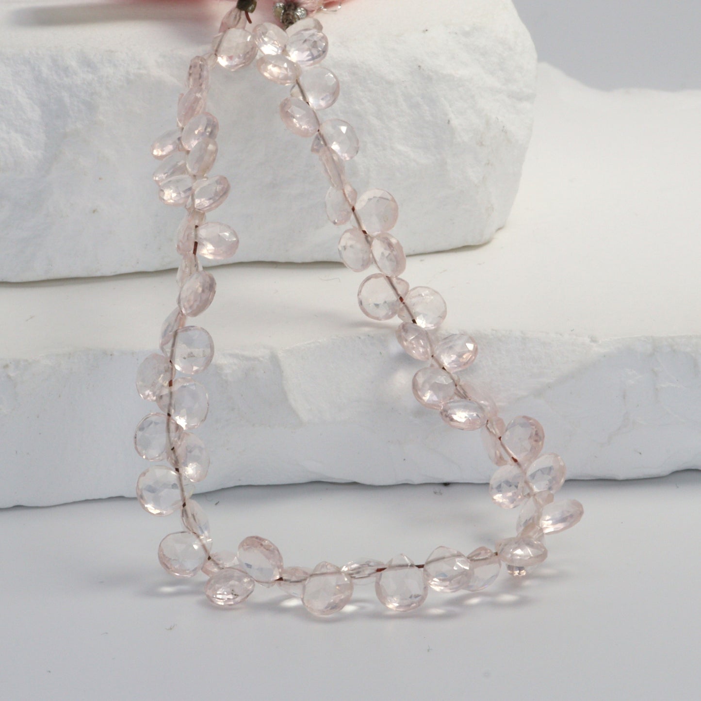 Pink Rose Quartz 5mm Faceted Heart Shaped Briolettes