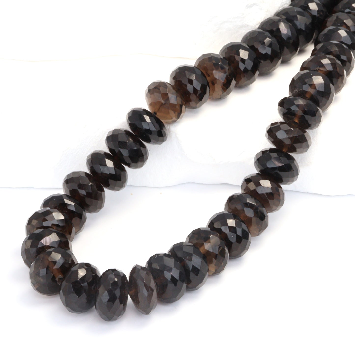 Dark Smoky Quartz 11mm Faceted Rondelles Bead Strand