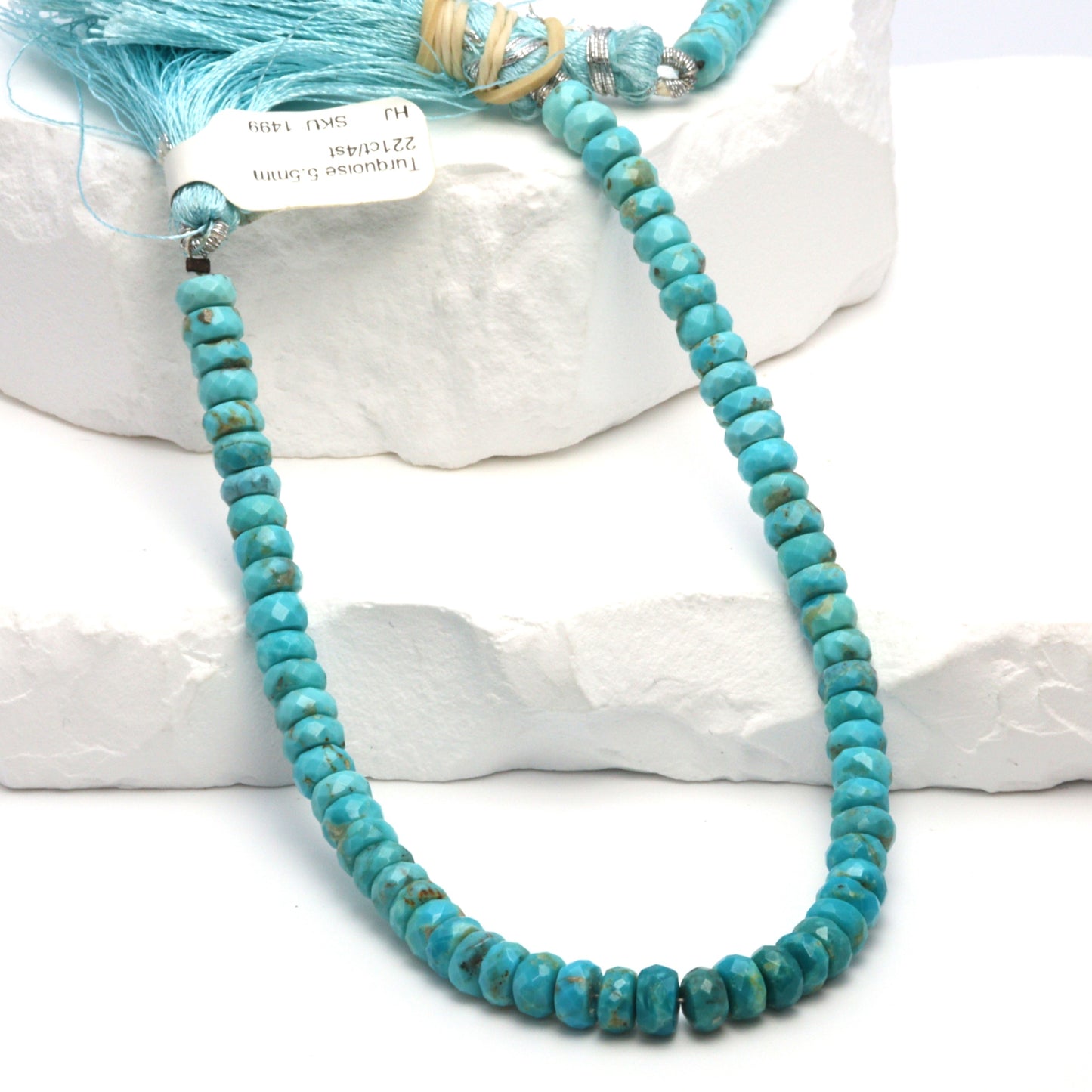 Ombre Natural Blue Turquoise 5.5mm Faceted Rondelles Bead Strand