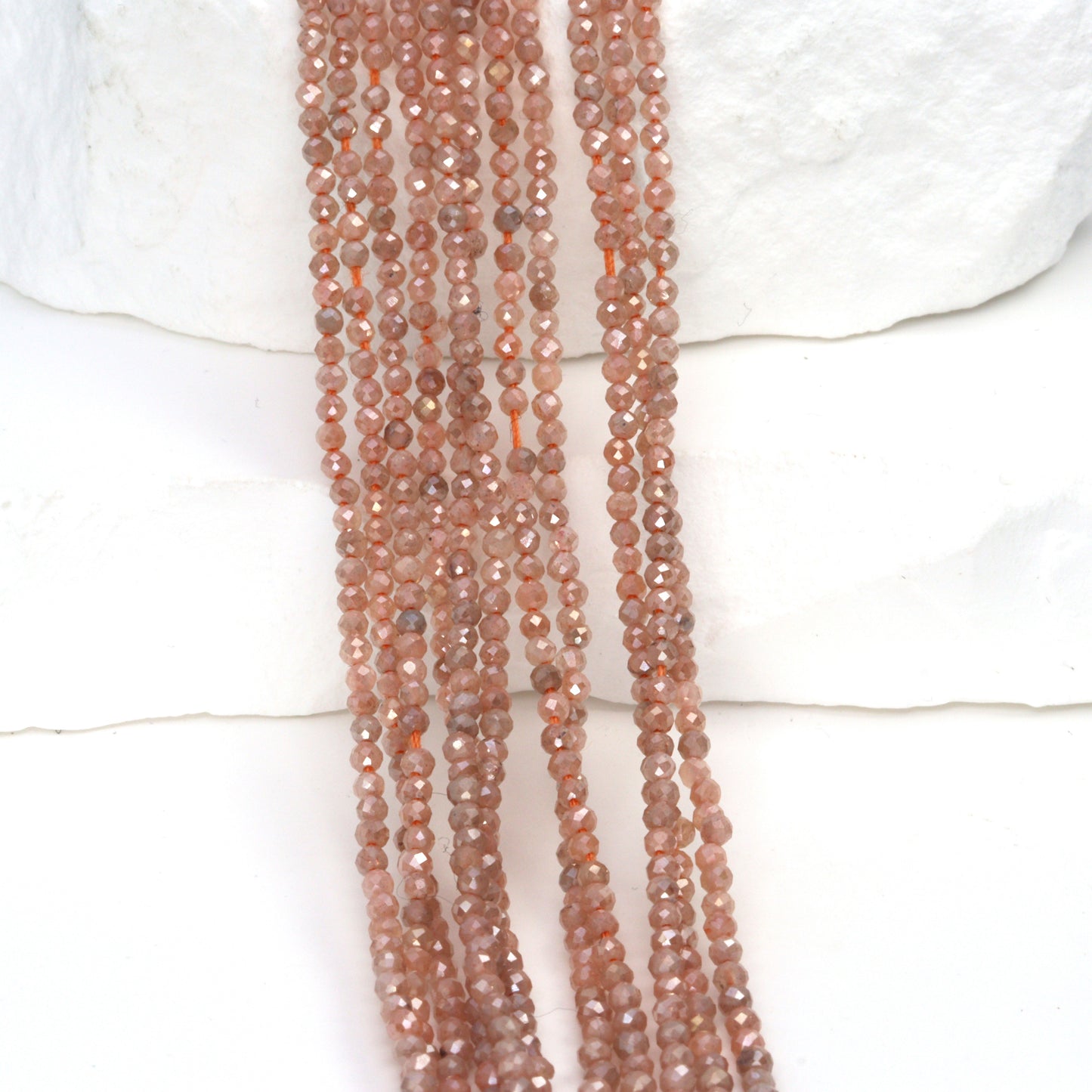 Coated Peach Moonstone 2mm Faceted Rounds Bead Strand