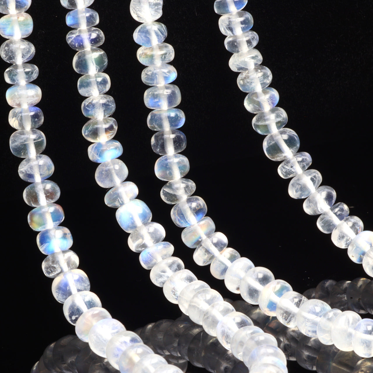 AA Blue Rainbow Moonstone 4mm - 5.5mm Smooth Rondelles Bead Strand