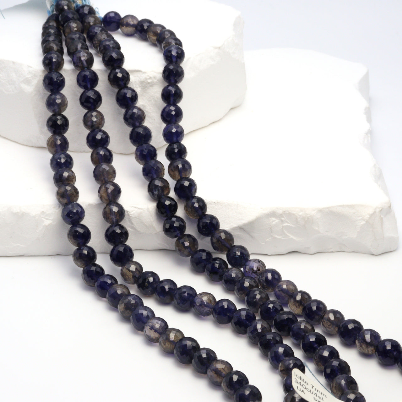 Blue Iolite 7mm Faceted Rounds Bead Strand