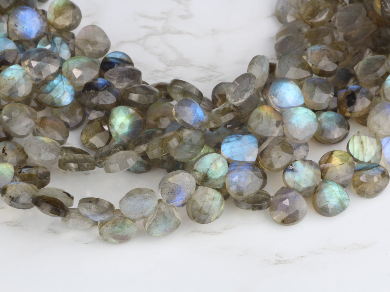 Blue Labradorite 6mm Faceted Heart Shaped Briolettes Bead Strand
