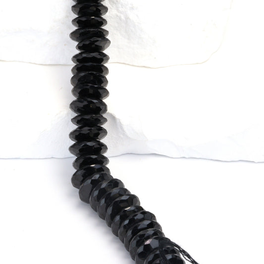 Black Spinel 12mm German Cut Faceted Rondelles