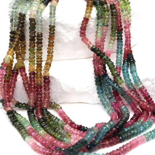 Watermelon Tourmaline 3.5mm Hand Faceted Rondelles Bead Strand