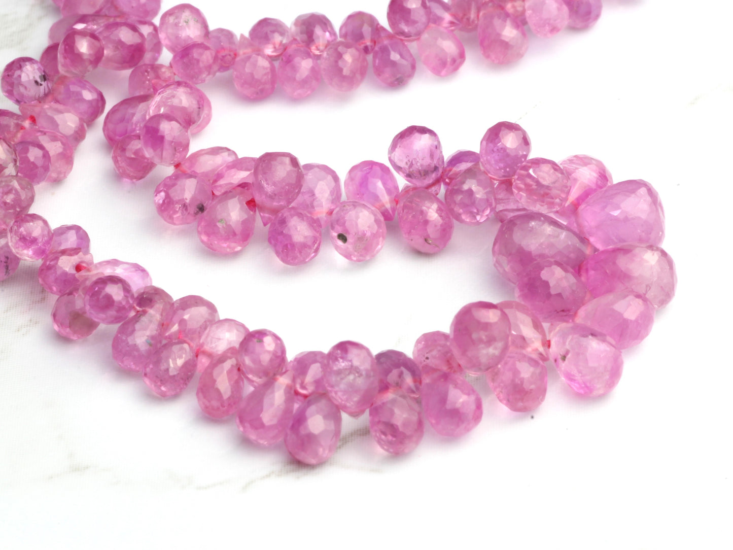 Pink Sapphire 4x2mm - 5x3mm Faceted Teardrop Briolettes Bead Strand
