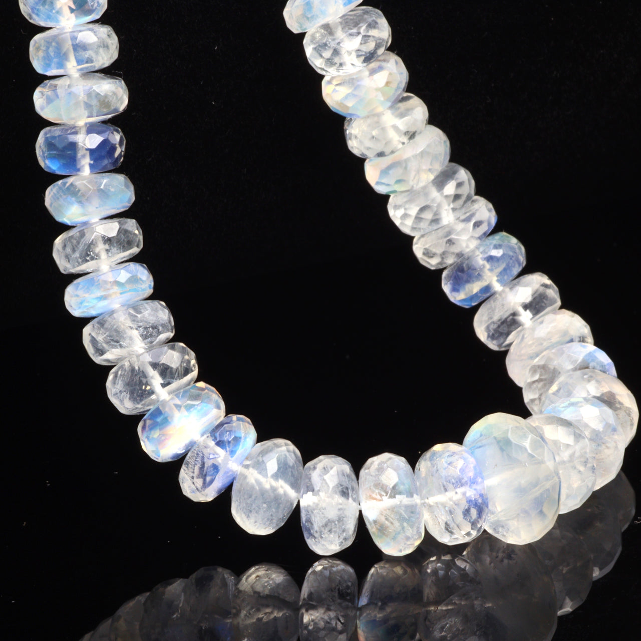 AA Blue Rainbow Moonstone 6.5mm - 9.5mm Faceted Rondelles Bead Strand