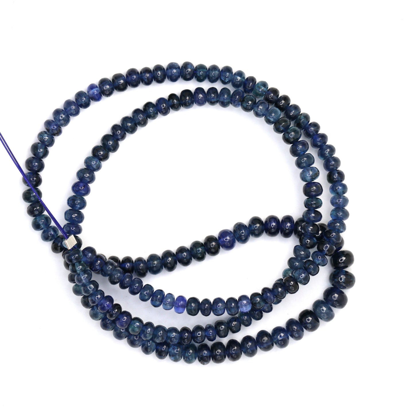 Dark Navy Blue Sapphire 3.5mm - 4.5mm Smooth Rondelles Bead Strand