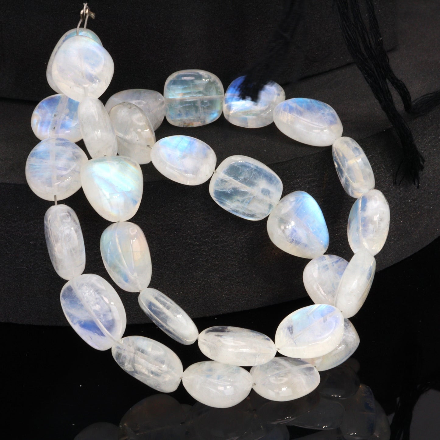 Blue Rainbow Moonstone 9x7mm - 16x12mm Smooth Nuggets Bead Strand