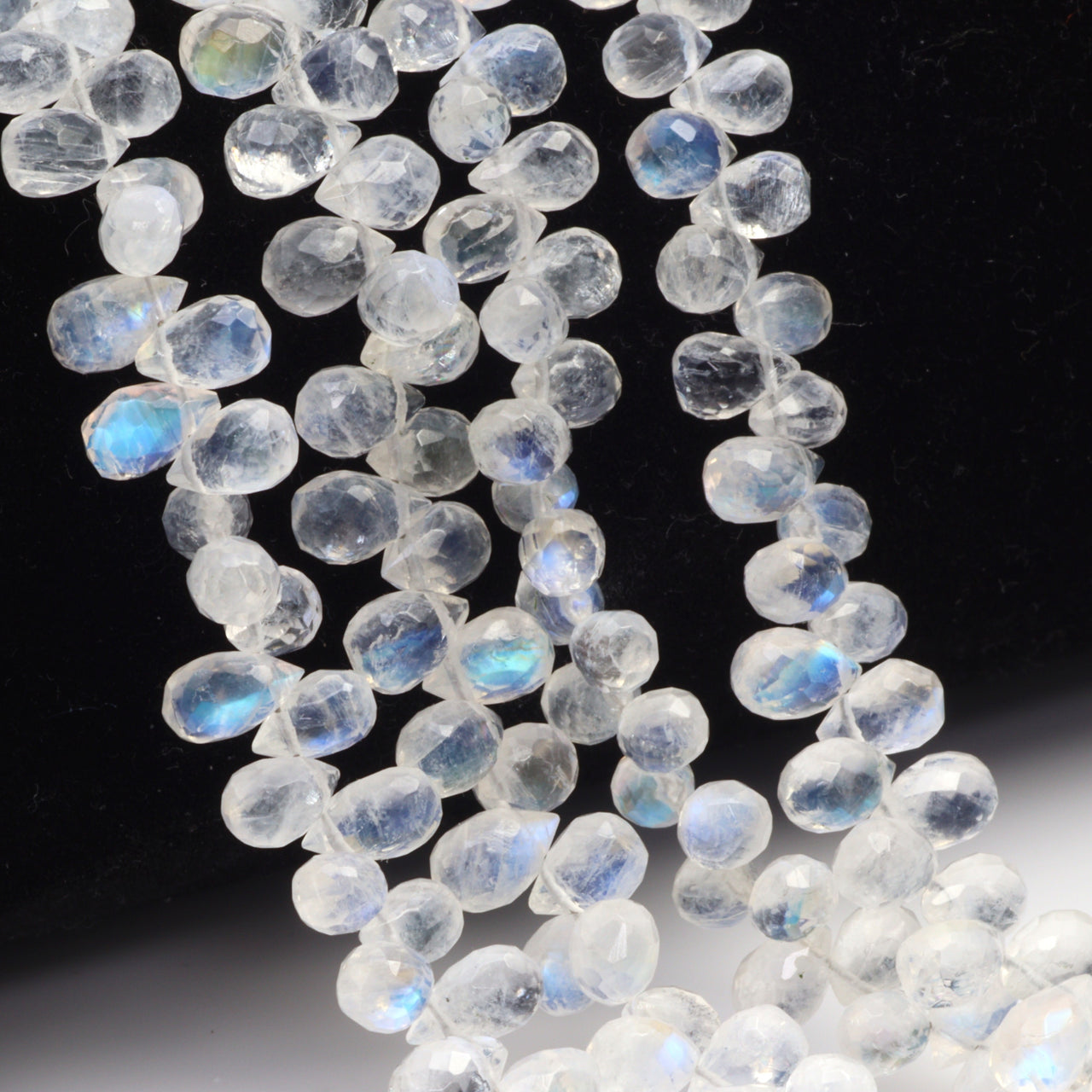 AA Blue Rainbow Moonstone 6x4mm Faceted Teardrop Briolettes Bead Strand