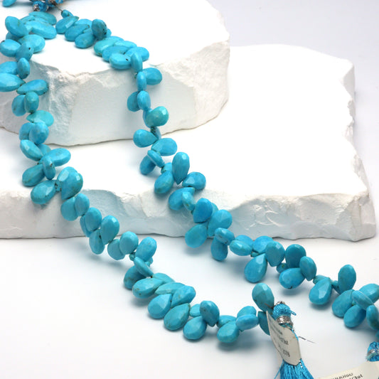 Natural Blue Turquoise 9x6mm Faceted Pear Shaped Briolettes