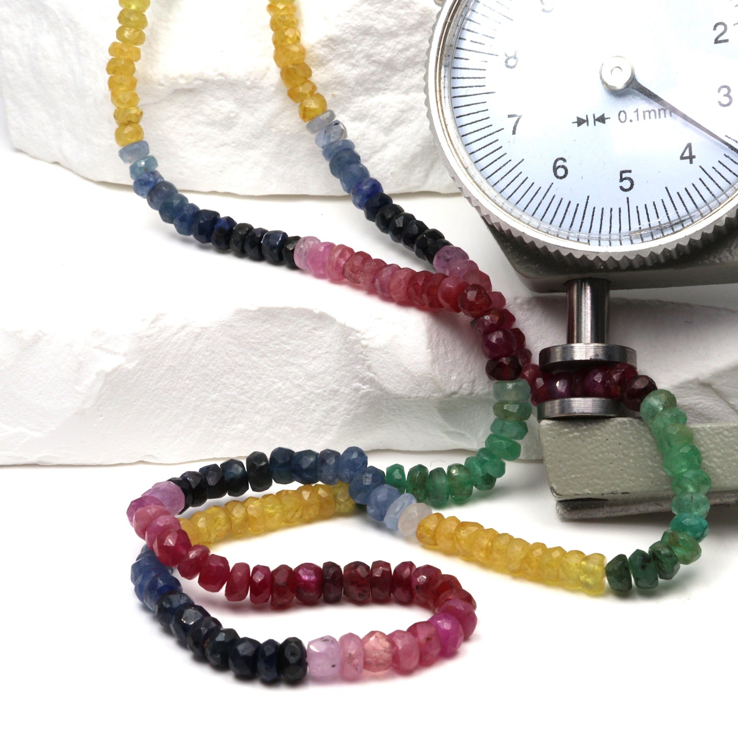 Rainbow Multi Ruby, Emerald, and Sapphire 3.5mm Faceted Rondelles