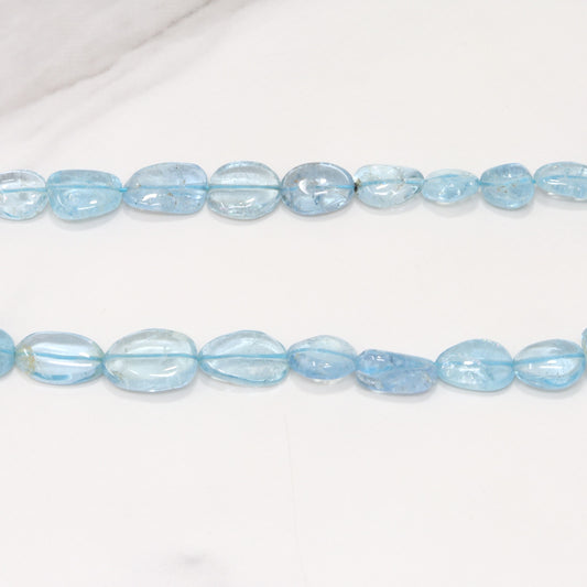 Blue Aquamarine 9x7mm - 11x9mm Smooth Nuggets 2 Strand Bead Necklace