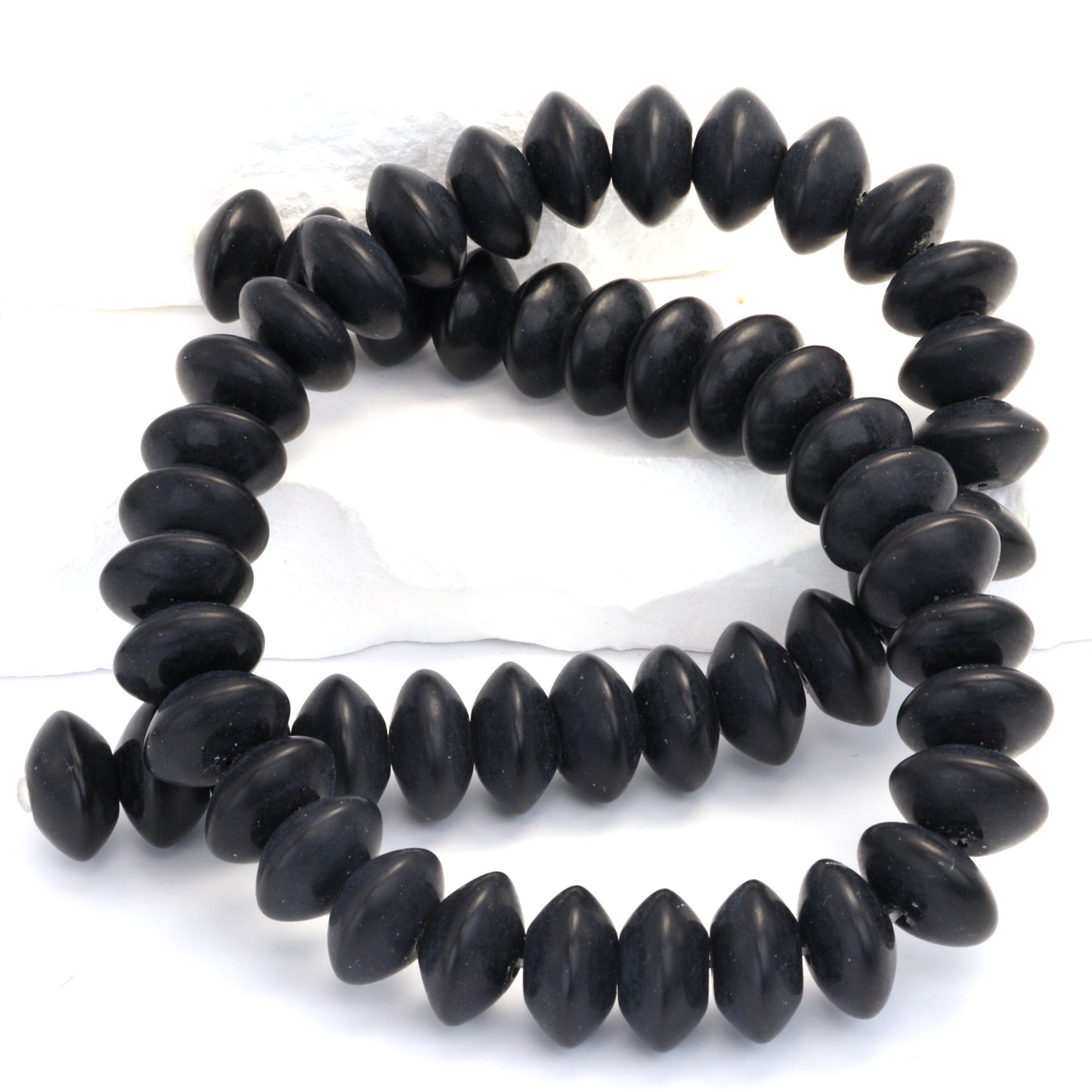 Matte Black Onyx 12mm German Cut Smooth Rondelles