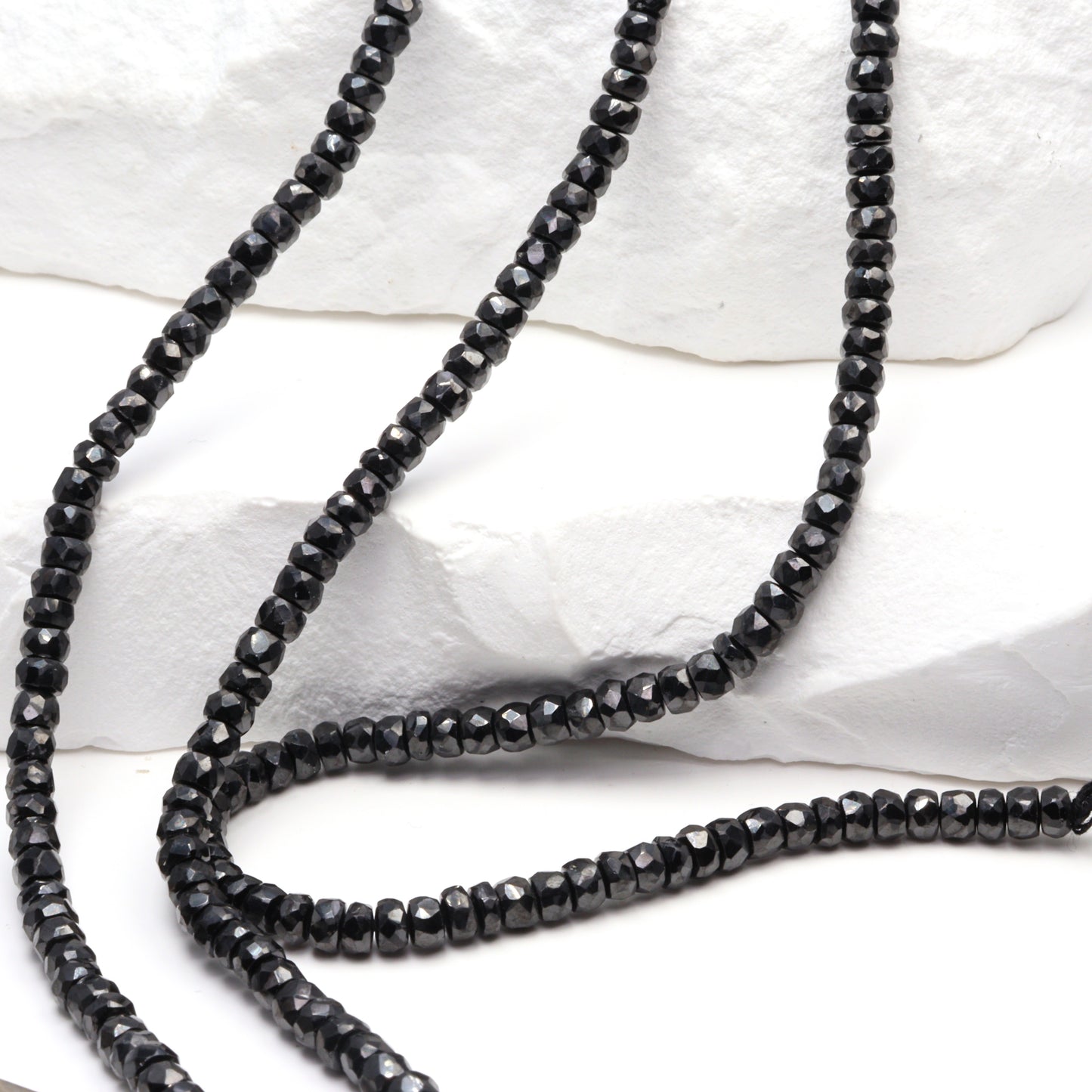 Black Cubic Zirconia 3mm Hand Faceted Rondelles Bead Strand