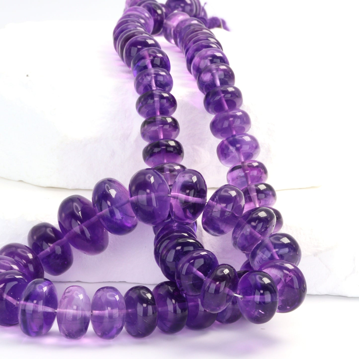 Purple Amethyst 10mm - 16mm Smooth Rondelles Bead Strand