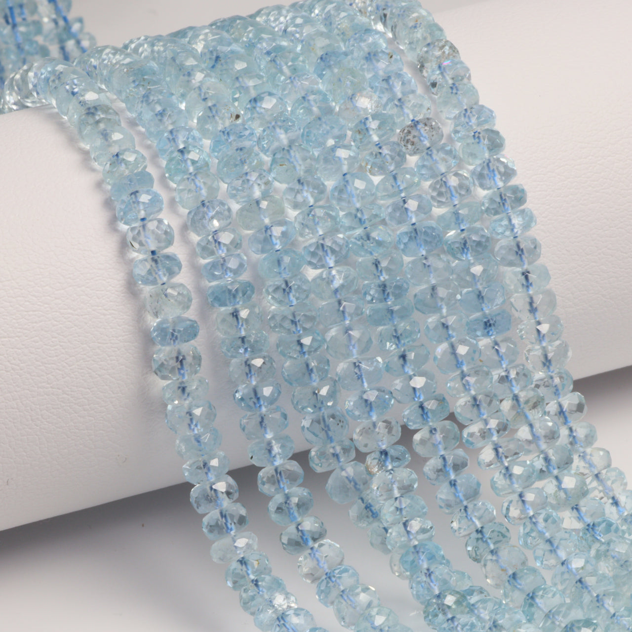 Blue Aquamarine 4mm Faceted Rondelles