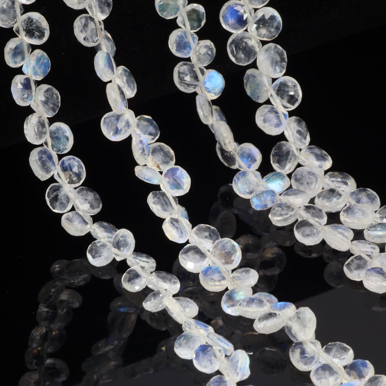 AA Blue Rainbow Moonstone 5mm Faceted Heart Shaped Briolettes Bead Strand