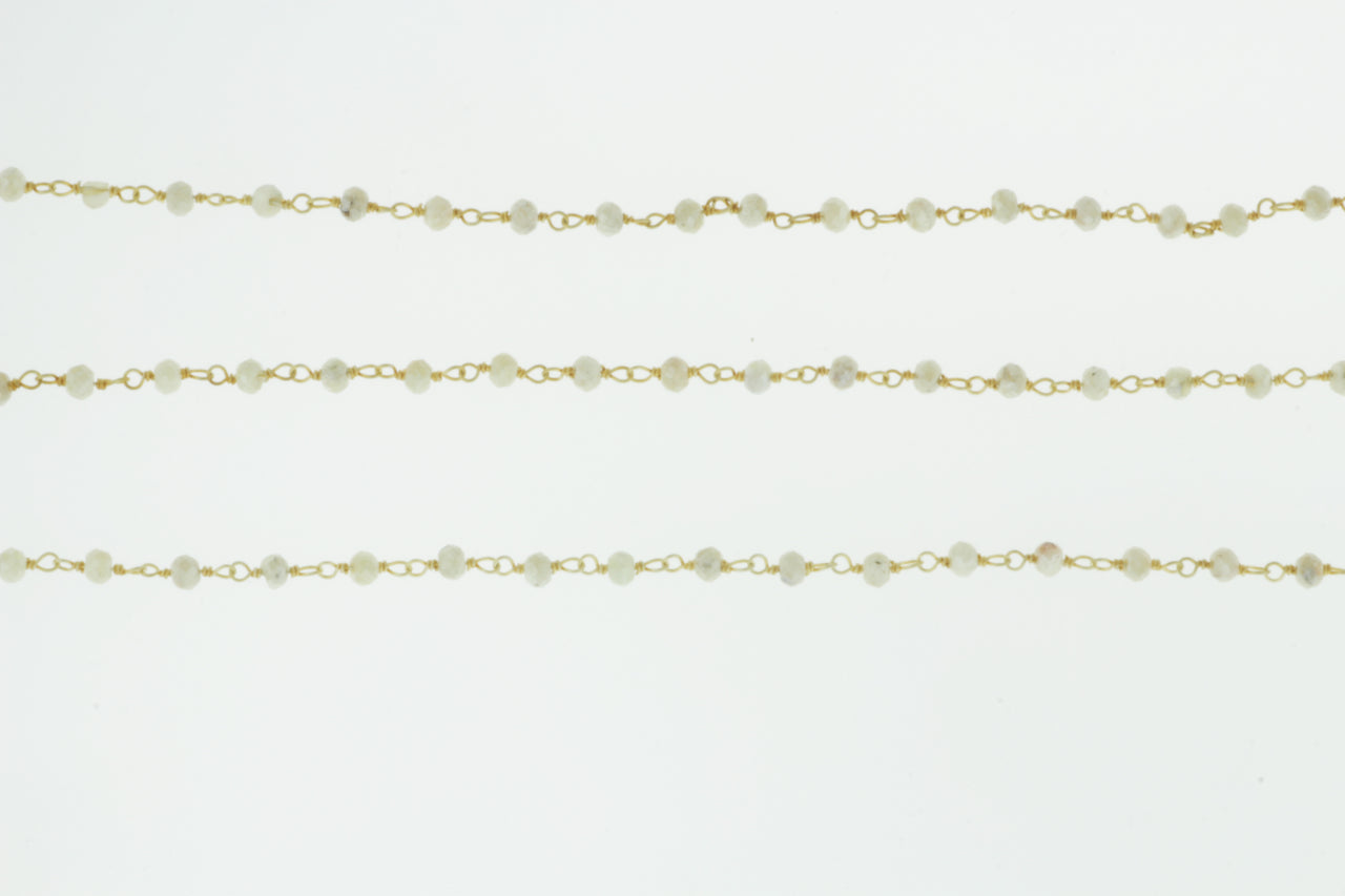 White Silverite 3mm Faceted Rondelles Rosary Chain Sterling Silver with Gold Plating Wire Wrap Chain by the Foot