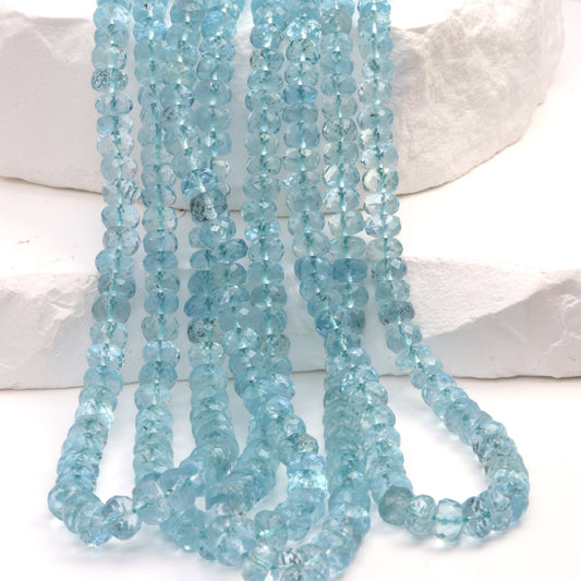 Blue Aquamarine 4.5mm – 5.5mm Faceted Rondelles Bead Strand