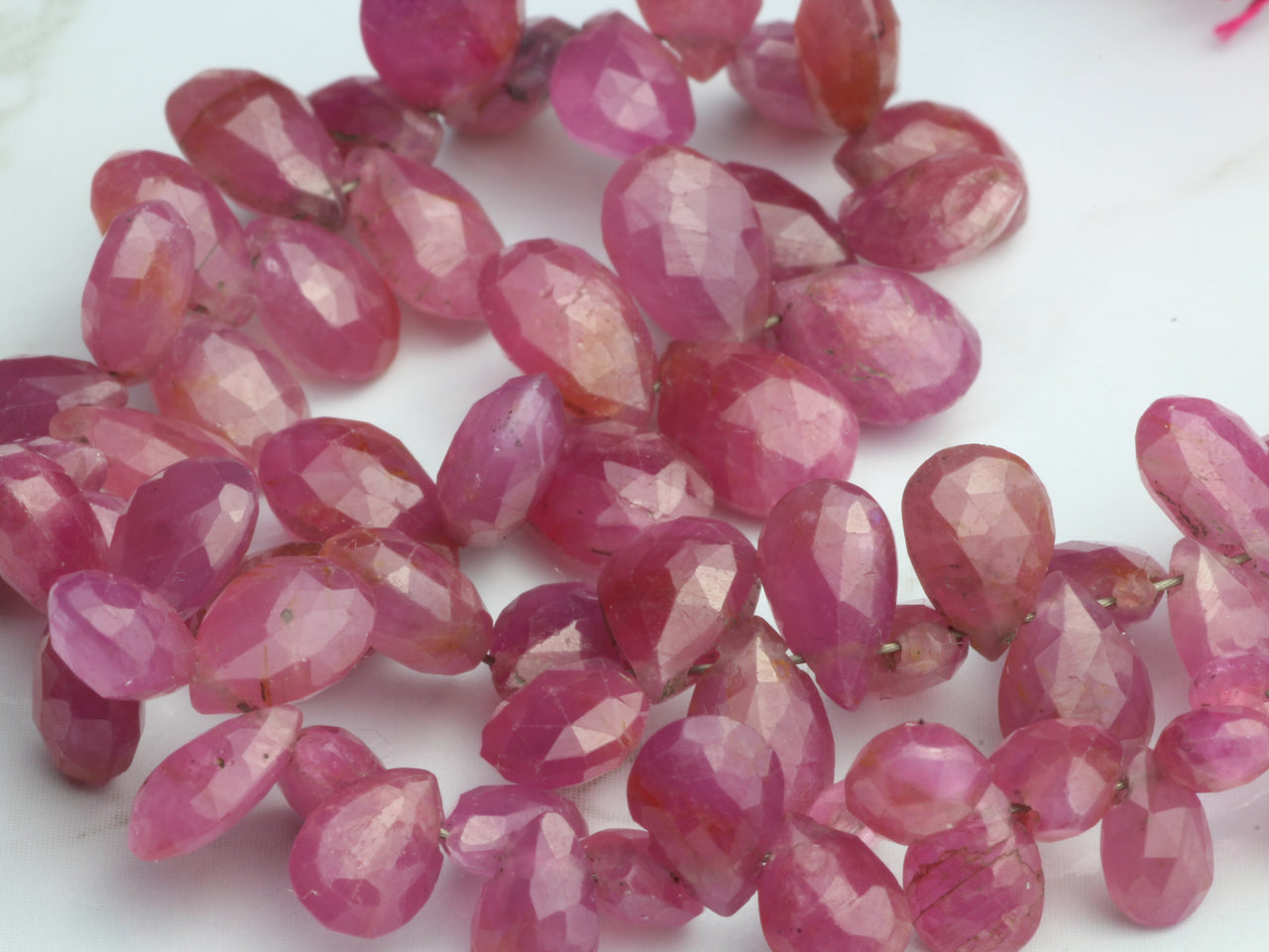 Pink Sapphire 5x3mm - 7x5mm Faceted Pear Shaped Briolettes Bead Strand