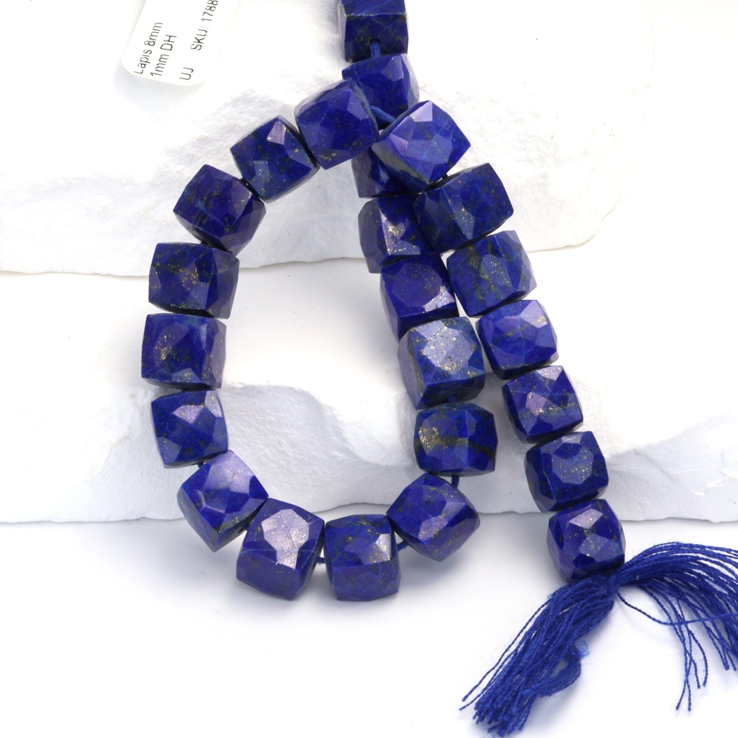 Royal Blue Lapis Lazuli 8mm Faceted Cubes Bead Strand