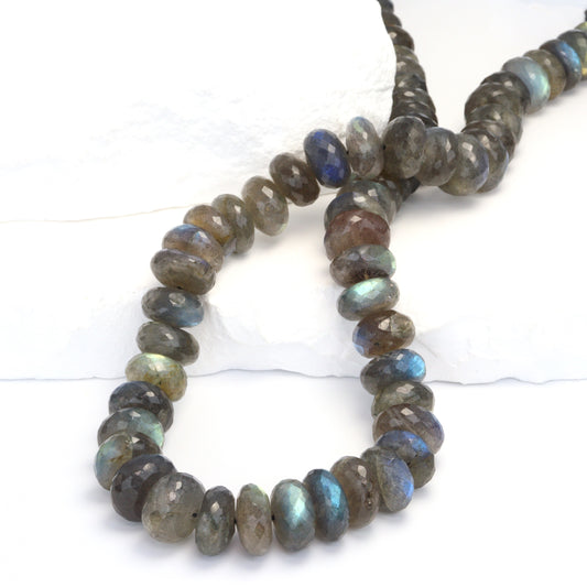 Blue Labradorite 12mm Faceted Rondelles Bead Strand