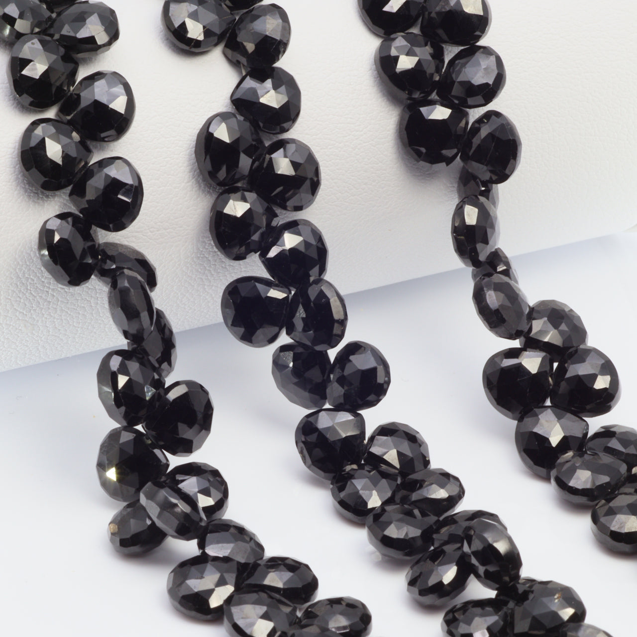 Black Spinel 8mm Faceted Heart Shaped Briolettes Bead Strand