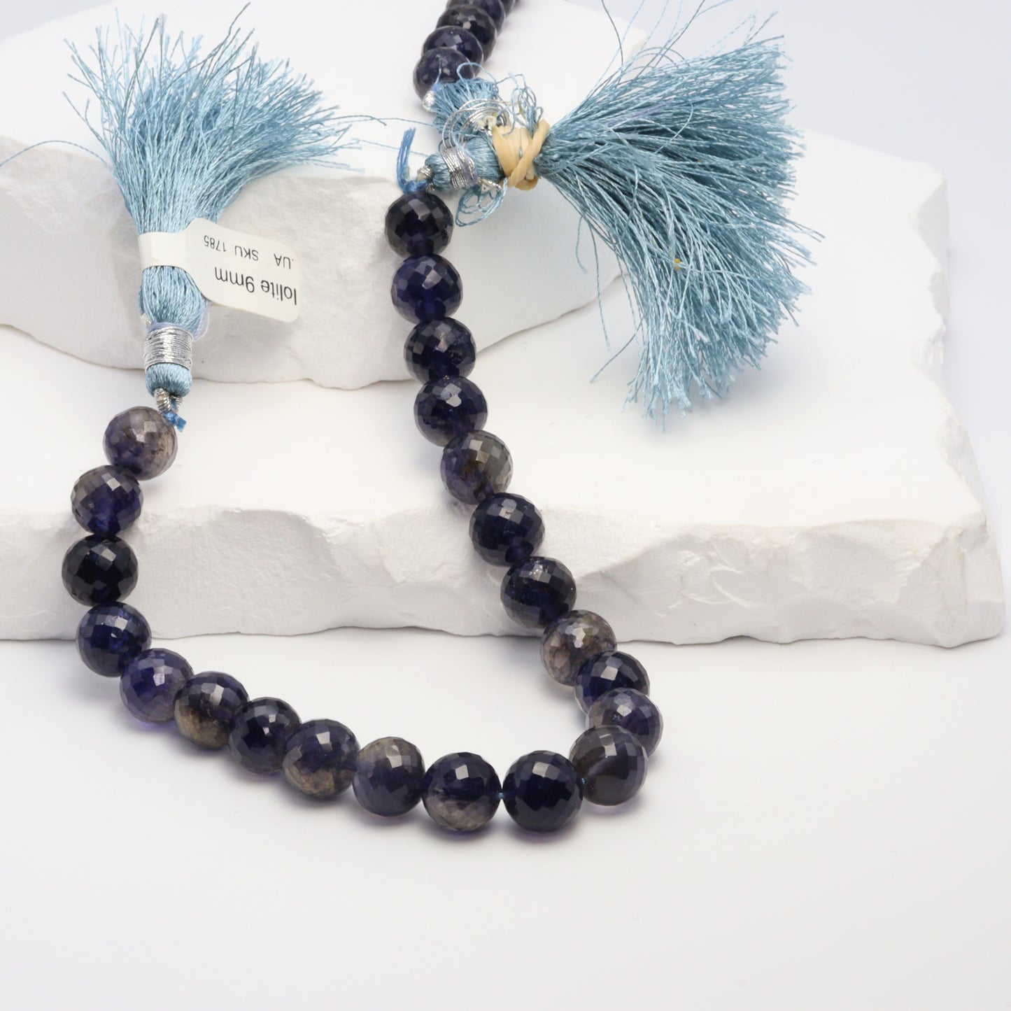 Blue Iolite 9mm Faceted Rounds Bead Strand