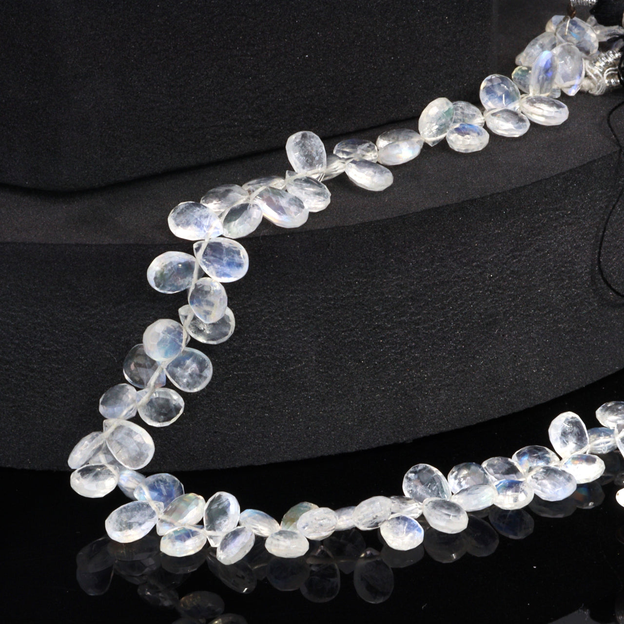 AA Blue Rainbow Moonstone 7x5mm Faceted Pear Shaped Briolettes Bead Strand