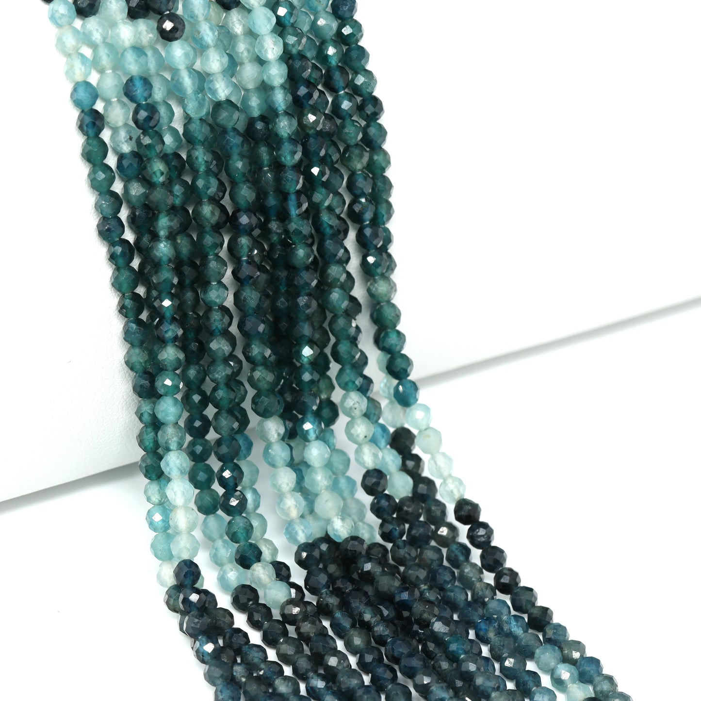 Ombre Blue Tourmaline 3mm Faceted Rounds Bead Strand