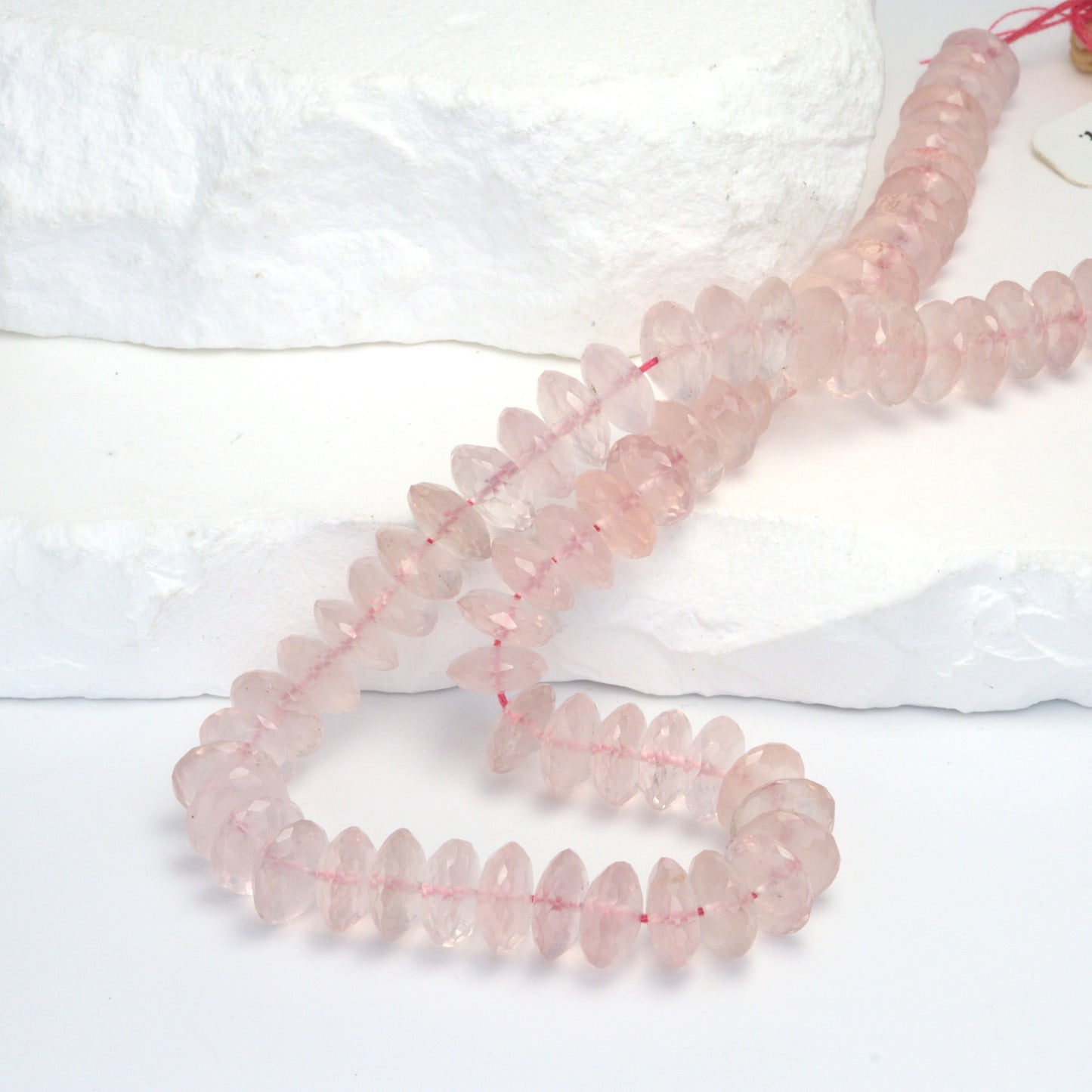 Pink Rose Quartz 8mm German Cut Faceted Rondelles Bead Strand
