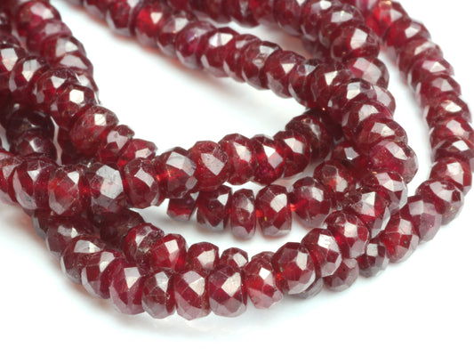 Red Ruby 3.5mm - 4.0mm Hand Faceted Rondelles Bead Strand