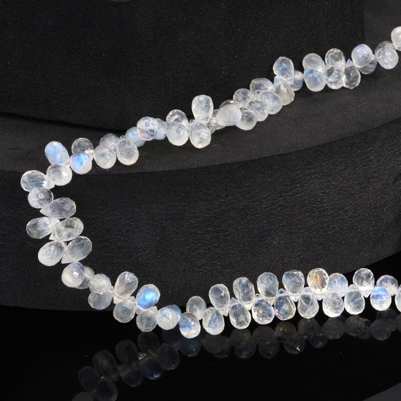 AA Blue Rainbow Moonstone 6x4mm Faceted Teardrop Briolettes Bead Strand