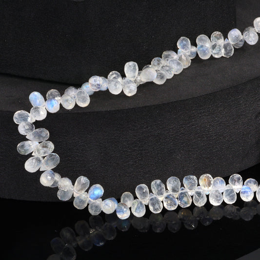 AA Blue Rainbow Moonstone 6x4mm Faceted Teardrop Briolettes Bead Strand