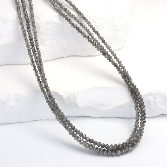 Gray Diamond 1.7mm - 2.5mm Hand Faceted Rondelles Bead Strand