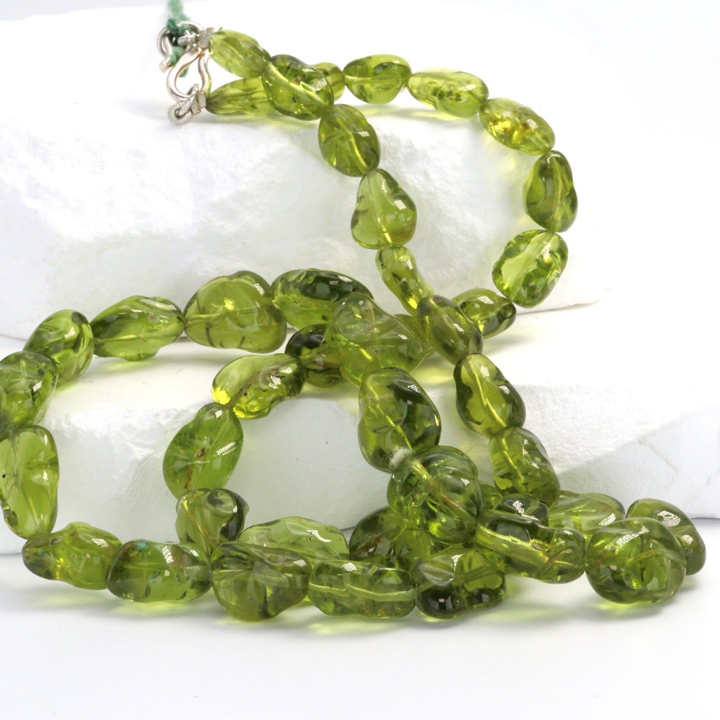 Green Peridot 10x8mm - 14x12mm Smooth Nuggets Bead Strand
