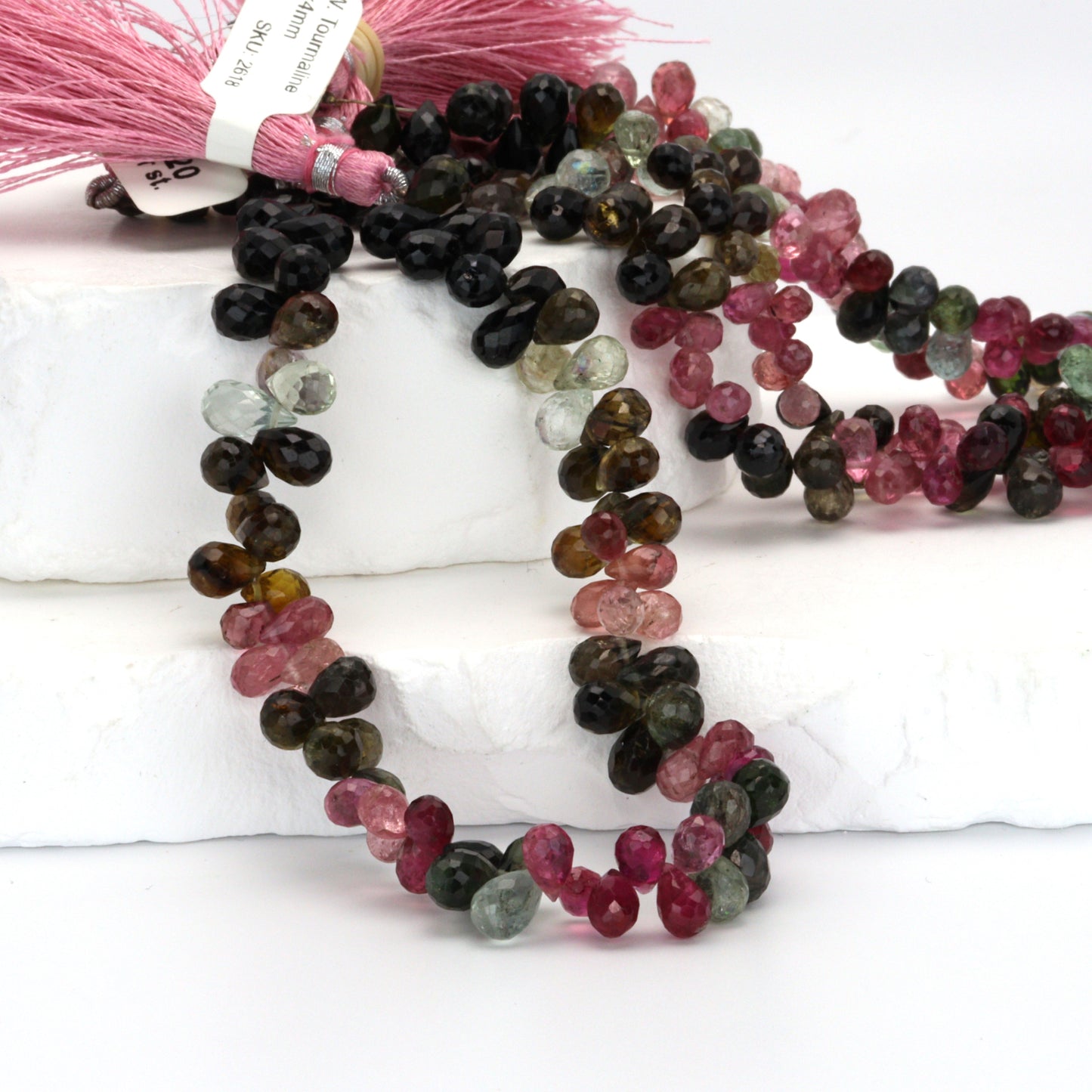 Watermelon Tourmaline 6x4mm Faceted Teardrop Briolettes