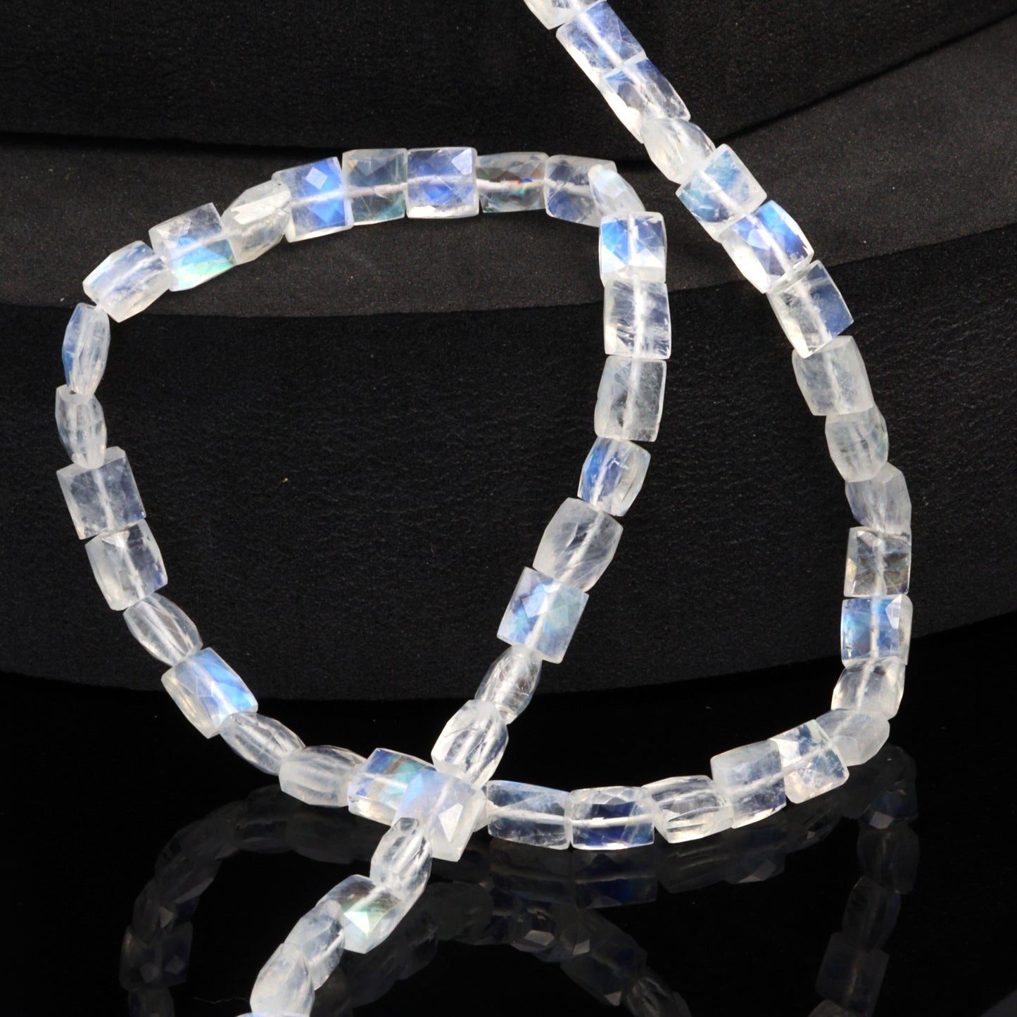 AA Blue Rainbow Moonstone 6x5mm Faceted Cushions Bead Strand