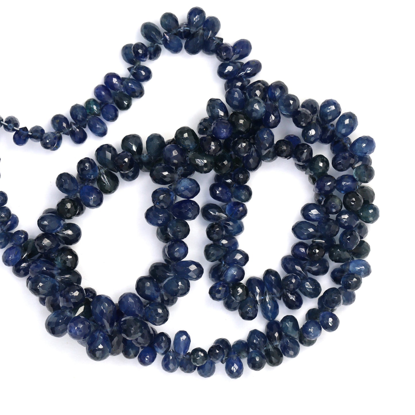 Navy Blue Sapphire 5x3mm - 6x4mm Faceted Teardrop Briolettes Bead Strand