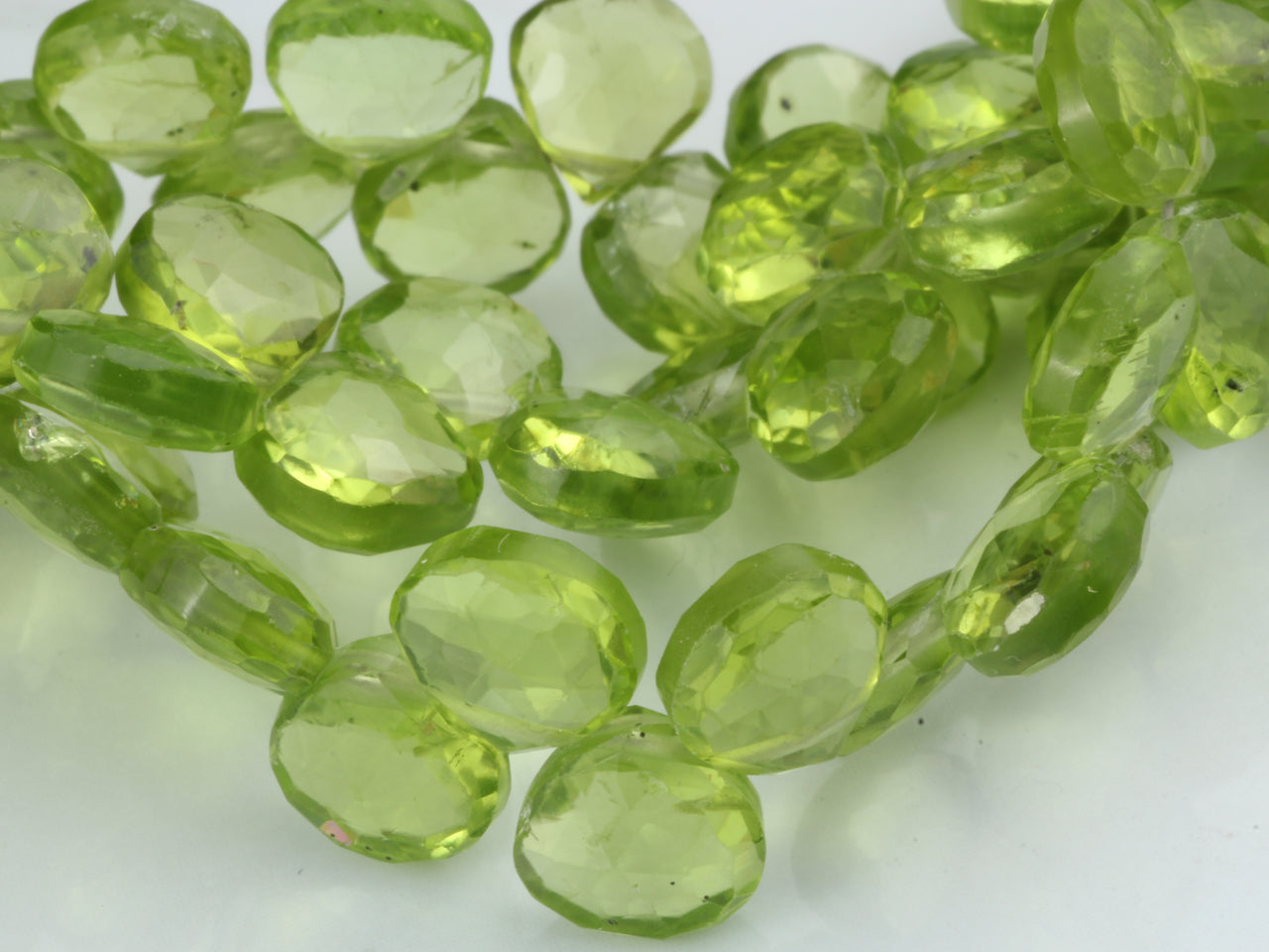 Green Peridot 6mm Faceted Heart Shaped Briolettes Bead Strand