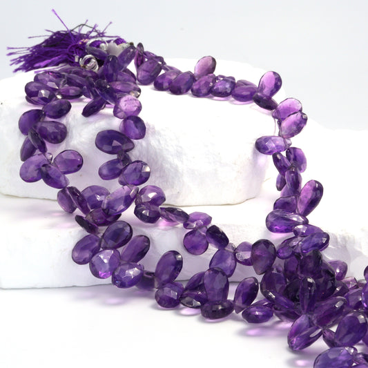 Purple Amethyst 12x7mm Faceted Pear Shaped Briolettes