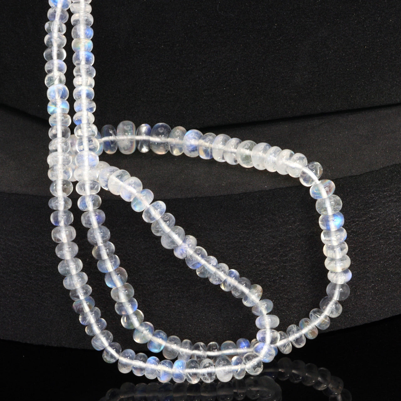 AA Blue Rainbow Moonstone 4mm - 6mm Smooth Rondelles Bead Strand